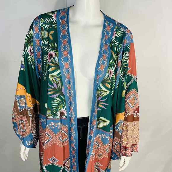New UMGEE Size XL 1XL Front Kimono Cardigan Duster Boho Print Flower Midi NWT - Picture 4 of 9